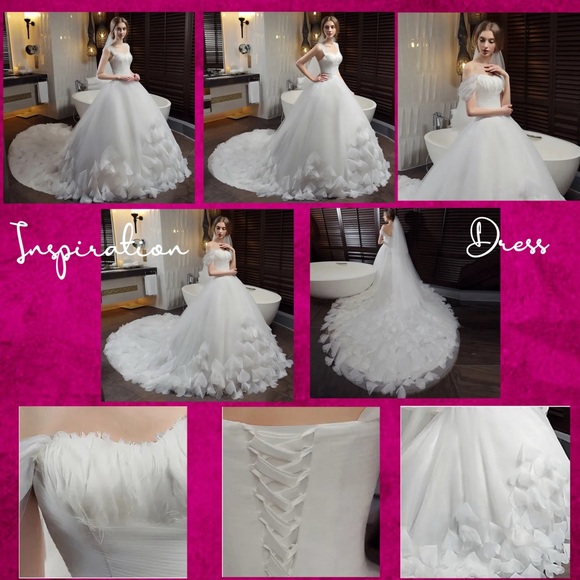 Handmade Wedding Dress Tulle Floral butterfly Appliqués, Feather Bust Long Train - Picture 12 of 17